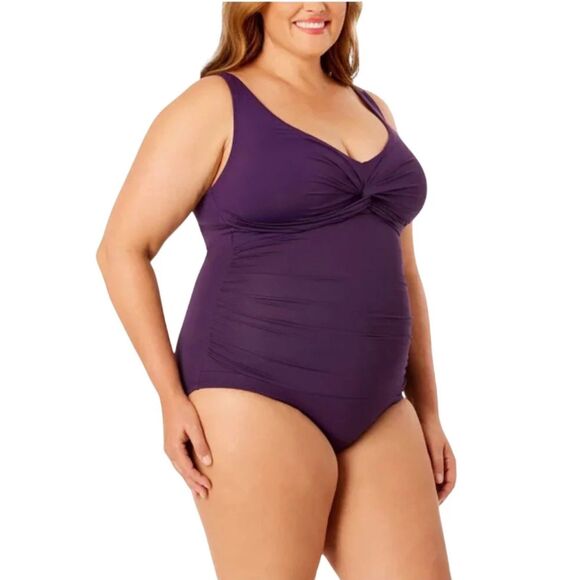 Land’s End Twist Front Tummy Control Purple One Piece Swimsuit size XL - Picture 1 of 5